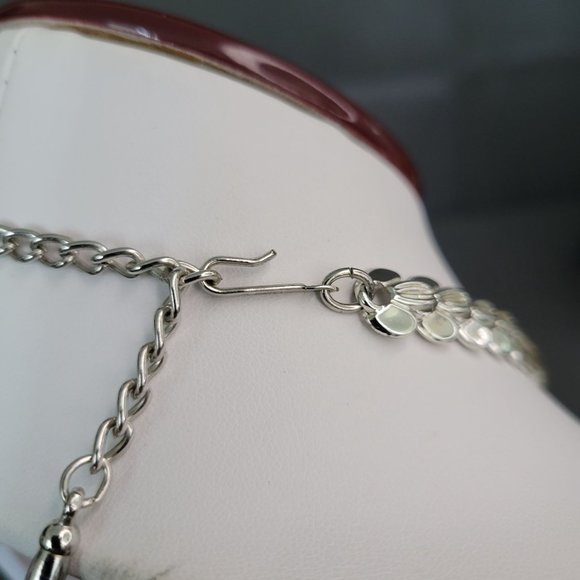Coro Silver Tone Necklace Abstract Design Hook Close Vintage Signed 16 in - Picture 5 of 8